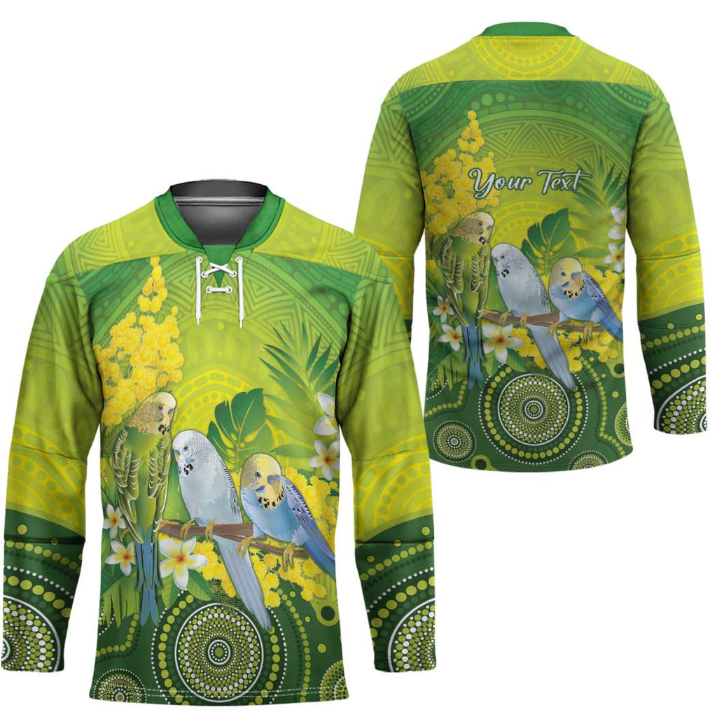 Personalised Budgerigar Australia and Golden Wattle Hockey Jersey Budgie Aboriginal Art - Aussie Hoodie