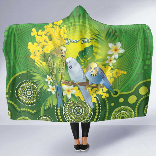 Personalised Budgerigar Australia and Golden Wattle Hooded Blanket Budgie Aboriginal Art