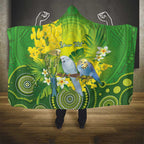 Personalised Budgerigar Australia and Golden Wattle Hooded Blanket Budgie Aboriginal Art