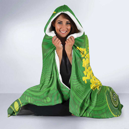 Personalised Budgerigar Australia and Golden Wattle Hooded Blanket Budgie Aboriginal Art