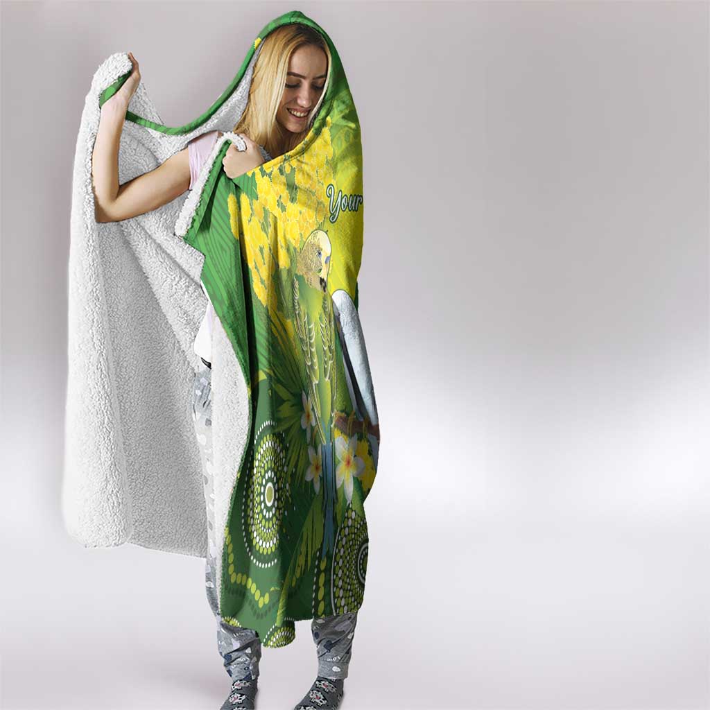 Personalised Budgerigar Australia and Golden Wattle Hooded Blanket Budgie Aboriginal Art