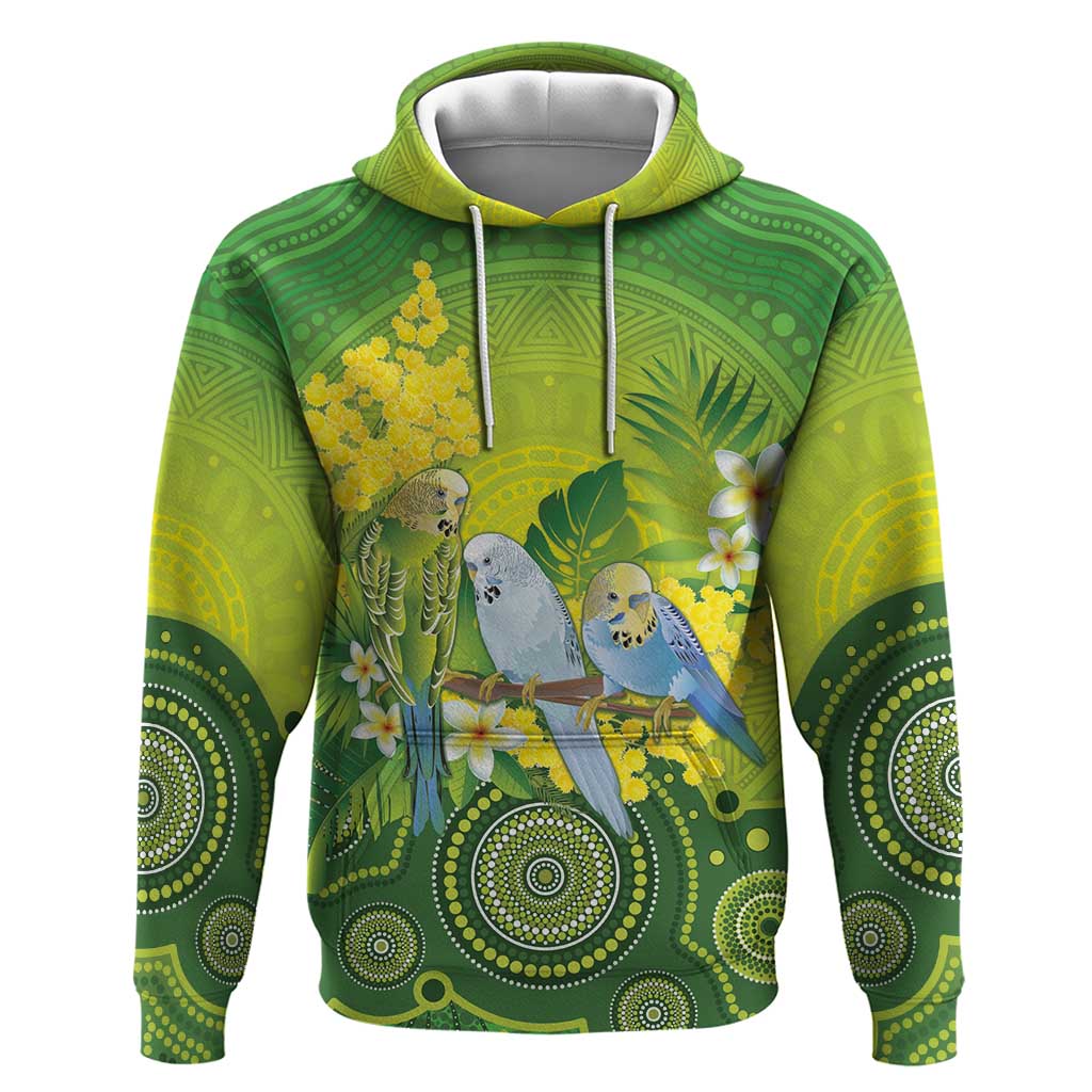Personalised Budgerigar Australia and Golden Wattle Hoodie Budgie Aboriginal Art