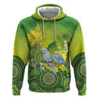Personalised Budgerigar Australia and Golden Wattle Hoodie Budgie Aboriginal Art