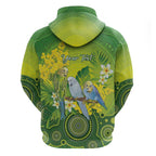 Personalised Budgerigar Australia and Golden Wattle Hoodie Budgie Aboriginal Art