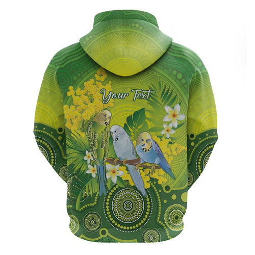Personalised Budgerigar Australia and Golden Wattle Hoodie Budgie Aboriginal Art