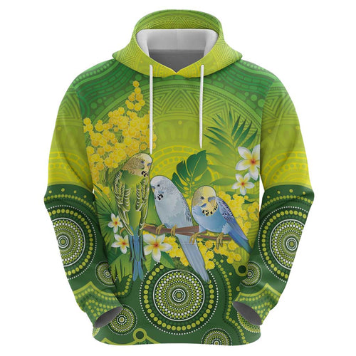 Personalised Budgerigar Australia and Golden Wattle Hoodie Budgie Aboriginal Art