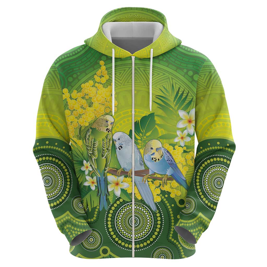 Personalised Budgerigar Australia and Golden Wattle Hoodie Budgie Aboriginal Art