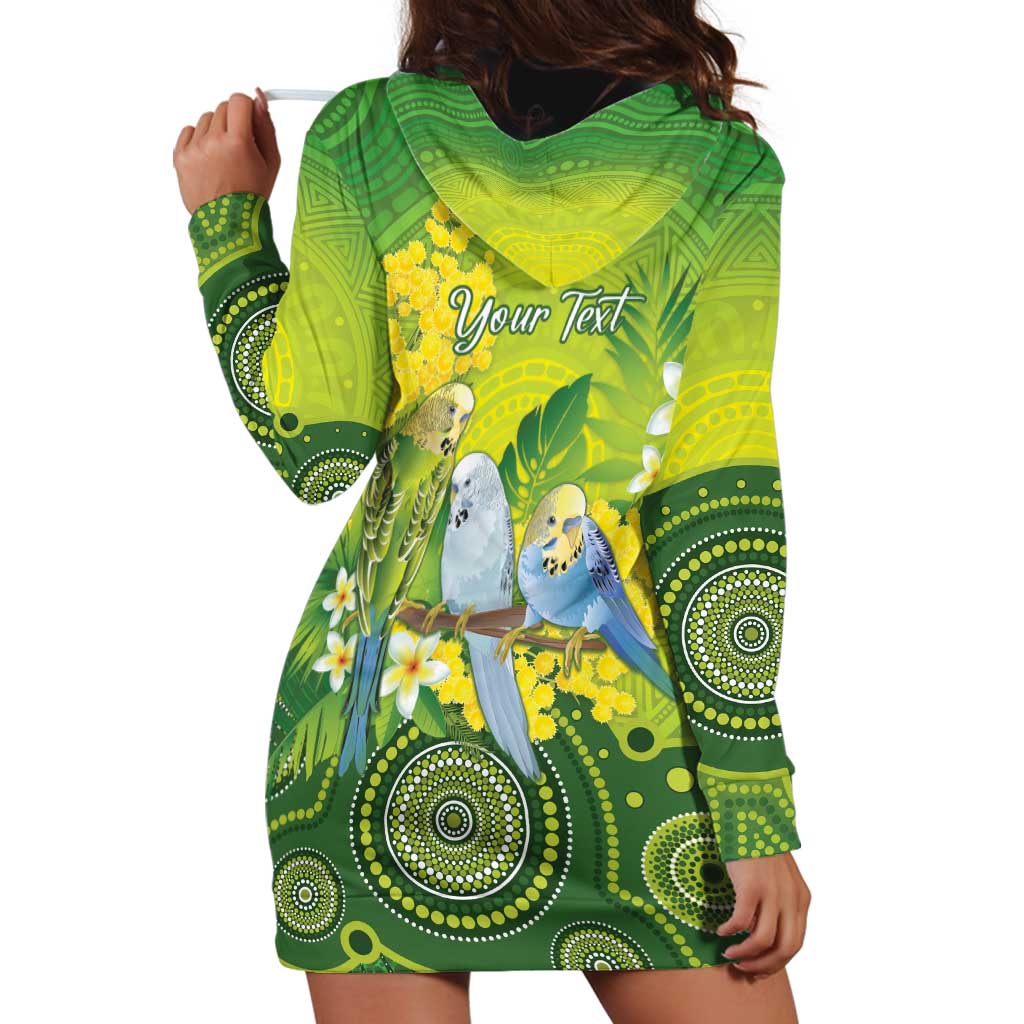Personalised Budgerigar Australia and Golden Wattle Hoodie Dress Budgie Aboriginal Art
