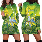 Personalised Budgerigar Australia and Golden Wattle Hoodie Dress Budgie Aboriginal Art