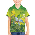 Personalised Budgerigar Australia and Golden Wattle Kid Hawaiian Shirt Budgie Aboriginal Art