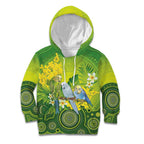 Personalised Budgerigar Australia and Golden Wattle Kid Hoodie Budgie Aboriginal Art