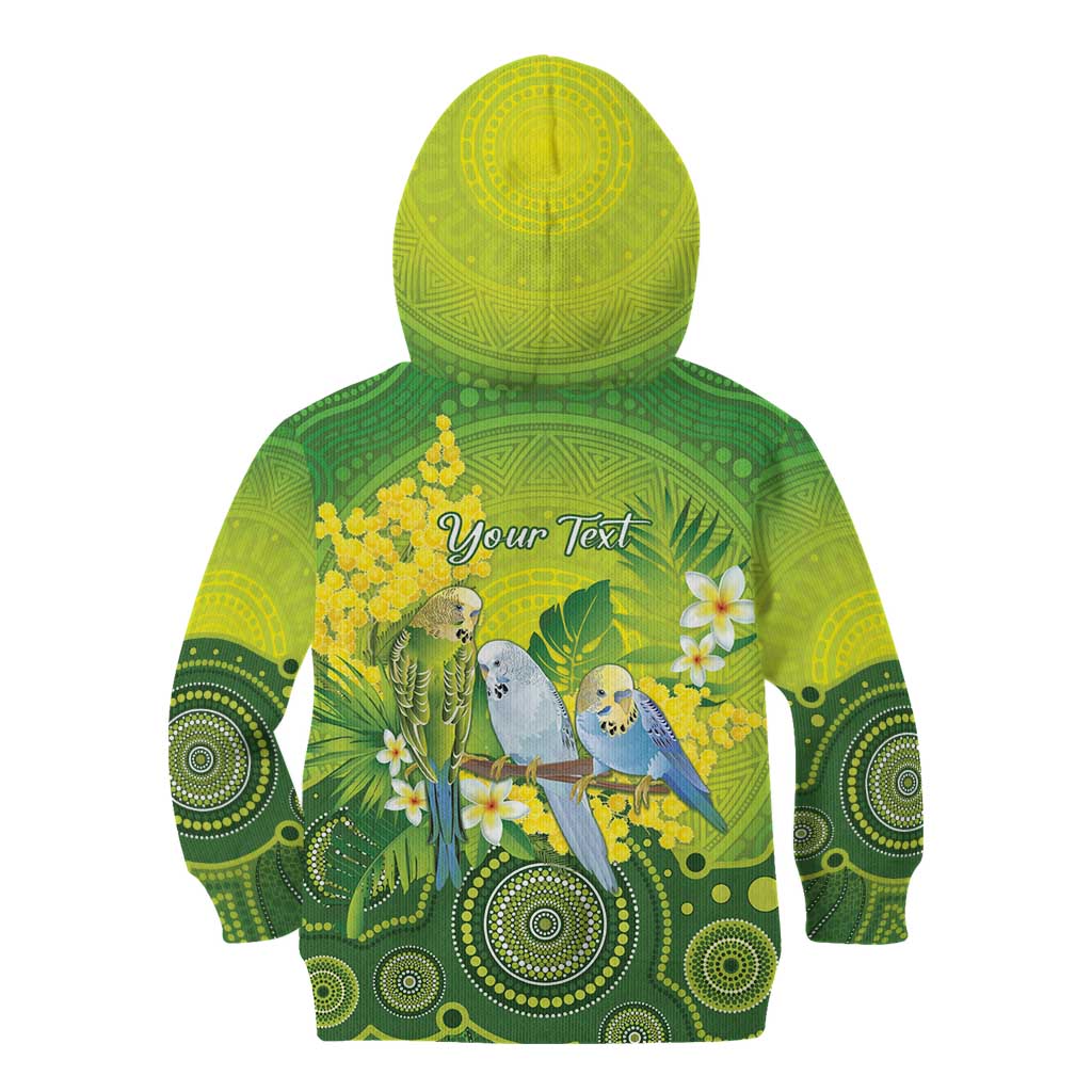 Personalised Budgerigar Australia and Golden Wattle Kid Hoodie Budgie Aboriginal Art
