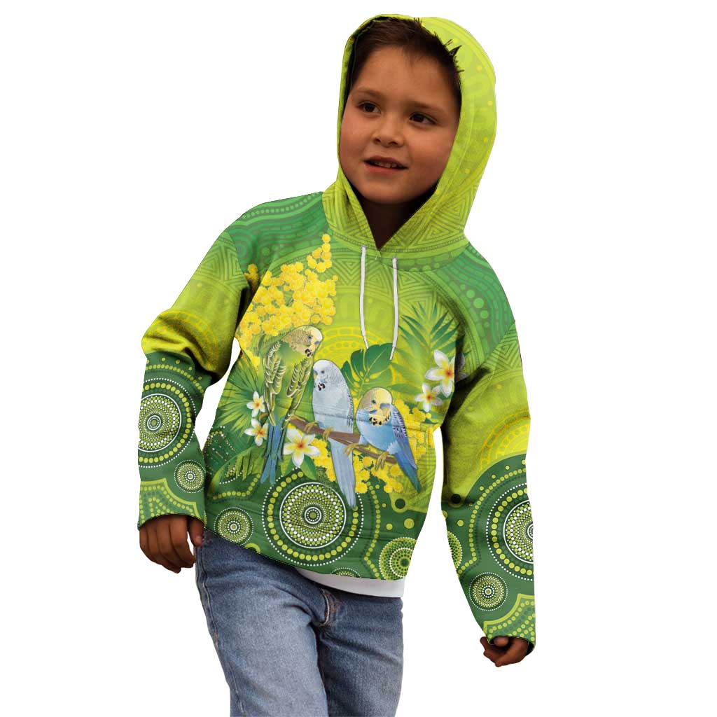 Personalised Budgerigar Australia and Golden Wattle Kid Hoodie Budgie Aboriginal Art