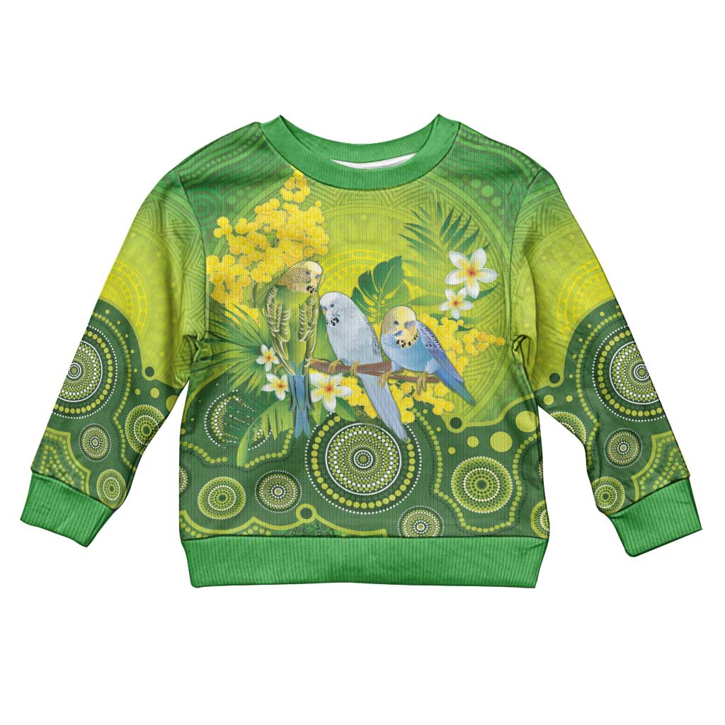 Personalised Budgerigar Australia and Golden Wattle Kid Ugly Christmas Sweater Budgie Aboriginal Art - Aussie Hoodie