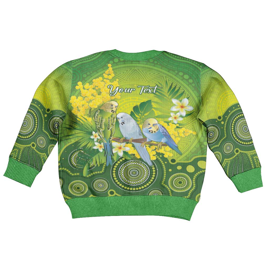 Personalised Budgerigar Australia and Golden Wattle Kid Ugly Christmas Sweater Budgie Aboriginal Art - Aussie Hoodie
