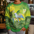 Personalised Budgerigar Australia and Golden Wattle Kid Ugly Christmas Sweater Budgie Aboriginal Art - Aussie Hoodie
