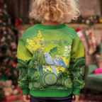 Personalised Budgerigar Australia and Golden Wattle Kid Ugly Christmas Sweater Budgie Aboriginal Art - Aussie Hoodie