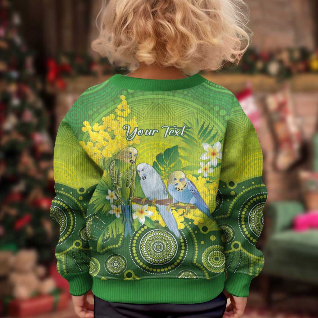 Personalised Budgerigar Australia and Golden Wattle Kid Ugly Christmas Sweater Budgie Aboriginal Art - Aussie Hoodie