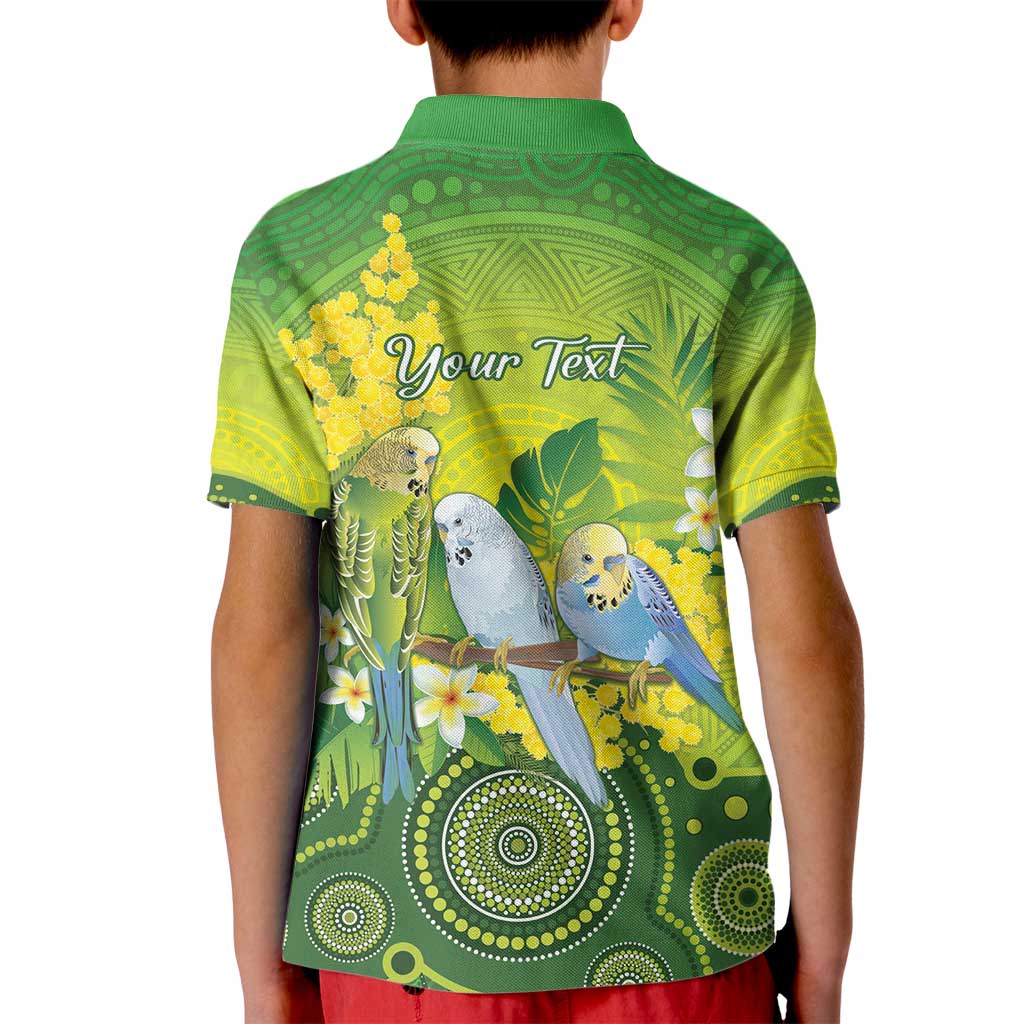 Personalised Budgerigar Australia and Golden Wattle Kid Polo Shirt Budgie Aboriginal Art