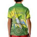 Personalised Budgerigar Australia and Golden Wattle Kid Polo Shirt Budgie Aboriginal Art
