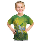 Personalised Budgerigar Australia and Golden Wattle Kid T Shirt Budgie Aboriginal Art