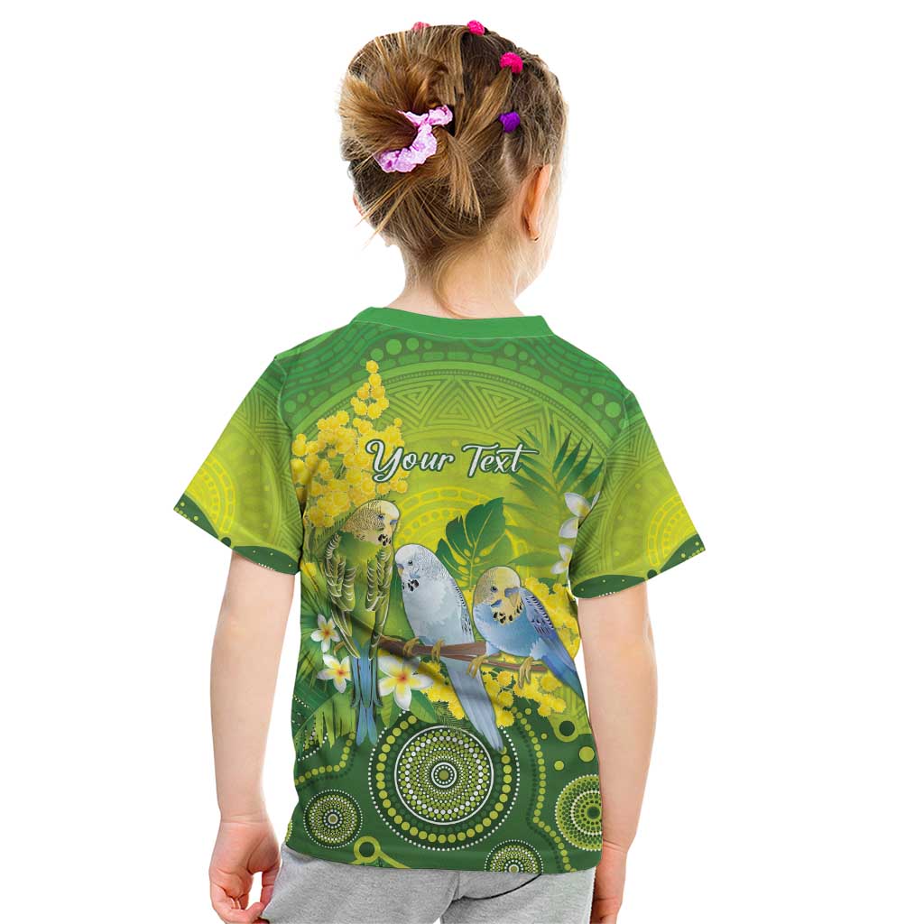 Personalised Budgerigar Australia and Golden Wattle Kid T Shirt Budgie Aboriginal Art
