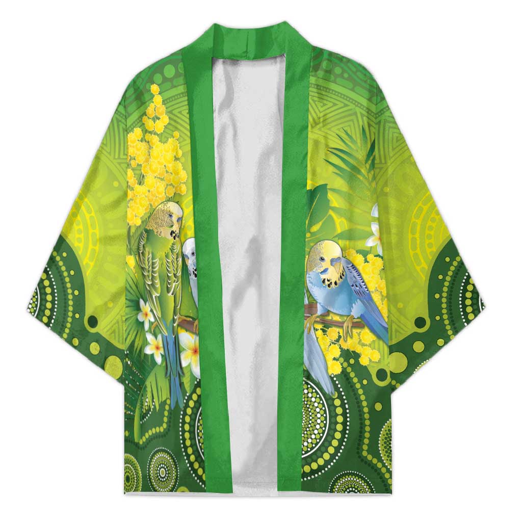 Personalised Budgerigar Australia and Golden Wattle Kimono Budgie Aboriginal Art - Aussie Hoodie