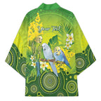 Personalised Budgerigar Australia and Golden Wattle Kimono Budgie Aboriginal Art - Aussie Hoodie