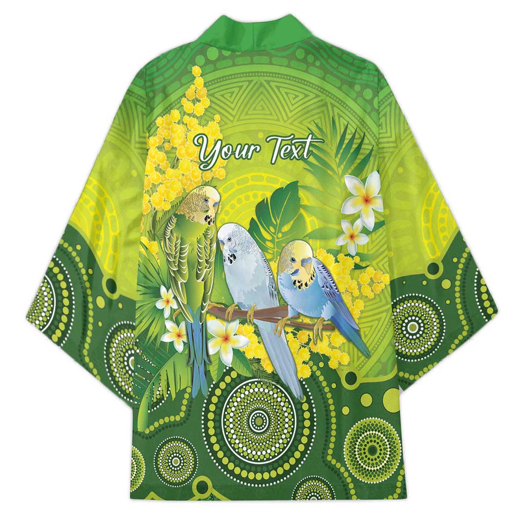 Personalised Budgerigar Australia and Golden Wattle Kimono Budgie Aboriginal Art - Aussie Hoodie