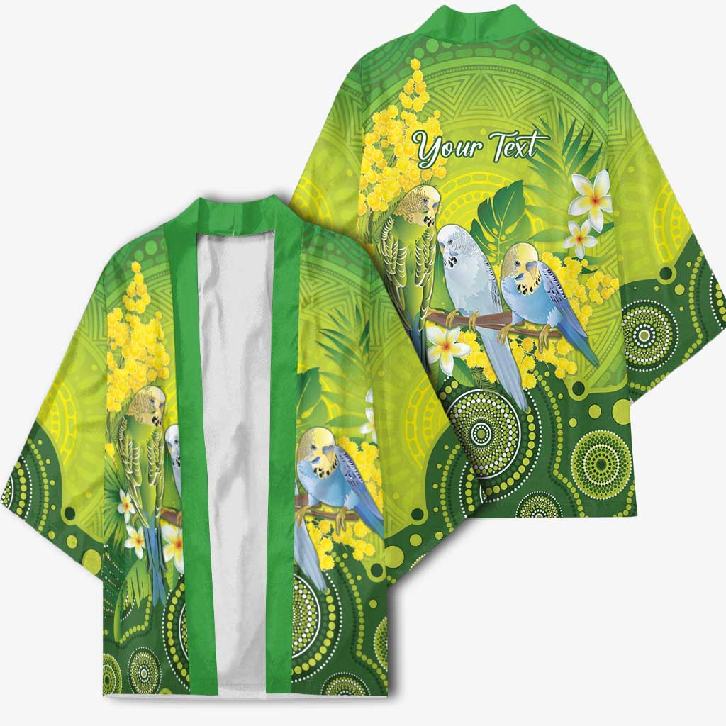 Personalised Budgerigar Australia and Golden Wattle Kimono Budgie Aboriginal Art - Aussie Hoodie