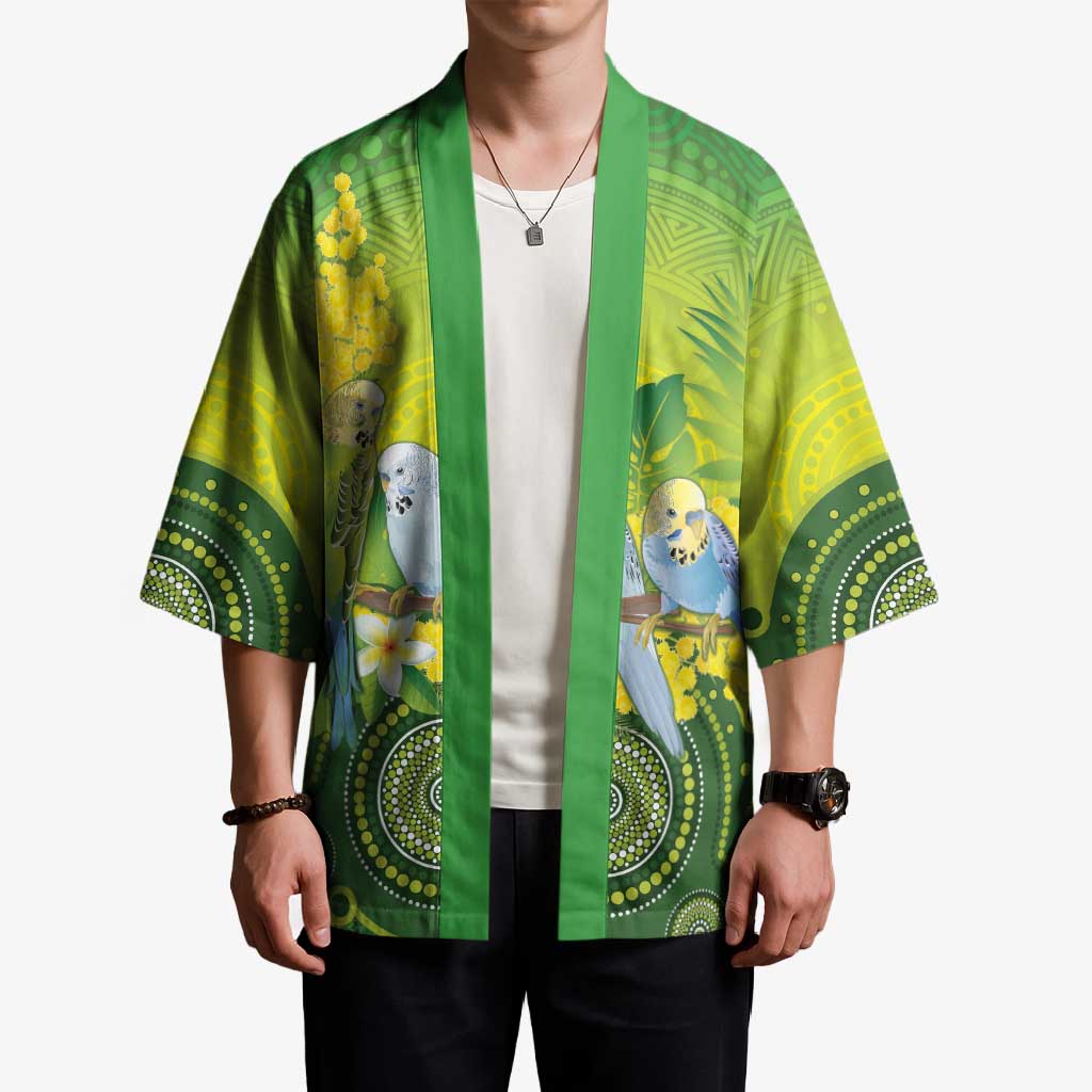 Personalised Budgerigar Australia and Golden Wattle Kimono Budgie Aboriginal Art - Aussie Hoodie