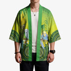 Personalised Budgerigar Australia and Golden Wattle Kimono Budgie Aboriginal Art - Aussie Hoodie