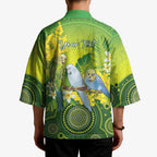 Personalised Budgerigar Australia and Golden Wattle Kimono Budgie Aboriginal Art - Aussie Hoodie