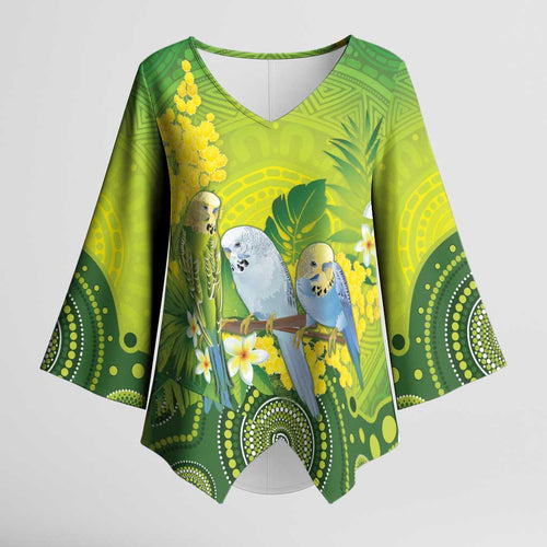 Personalised Budgerigar Australia and Golden Wattle Kimono Sleeve Blouse Budgie Aboriginal Art - Aussie Hoodie