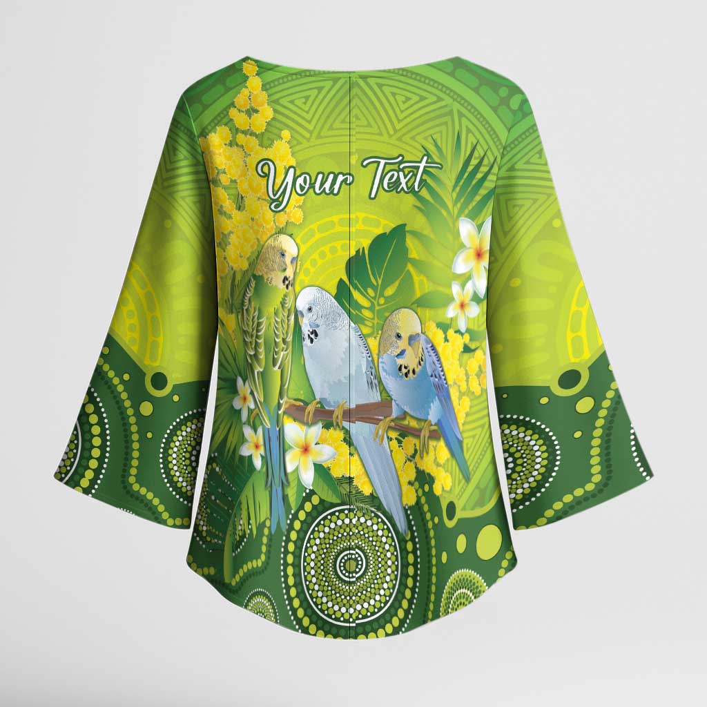 Personalised Budgerigar Australia and Golden Wattle Kimono Sleeve Blouse Budgie Aboriginal Art - Aussie Hoodie