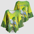 Personalised Budgerigar Australia and Golden Wattle Kimono Sleeve Blouse Budgie Aboriginal Art - Aussie Hoodie