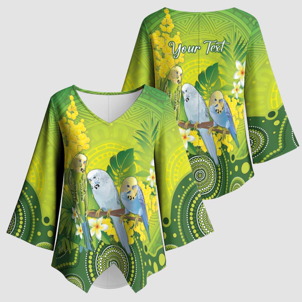 Personalised Budgerigar Australia and Golden Wattle Kimono Sleeve Blouse Budgie Aboriginal Art - Aussie Hoodie