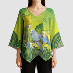 Personalised Budgerigar Australia and Golden Wattle Kimono Sleeve Blouse Budgie Aboriginal Art - Aussie Hoodie