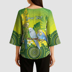Personalised Budgerigar Australia and Golden Wattle Kimono Sleeve Blouse Budgie Aboriginal Art - Aussie Hoodie