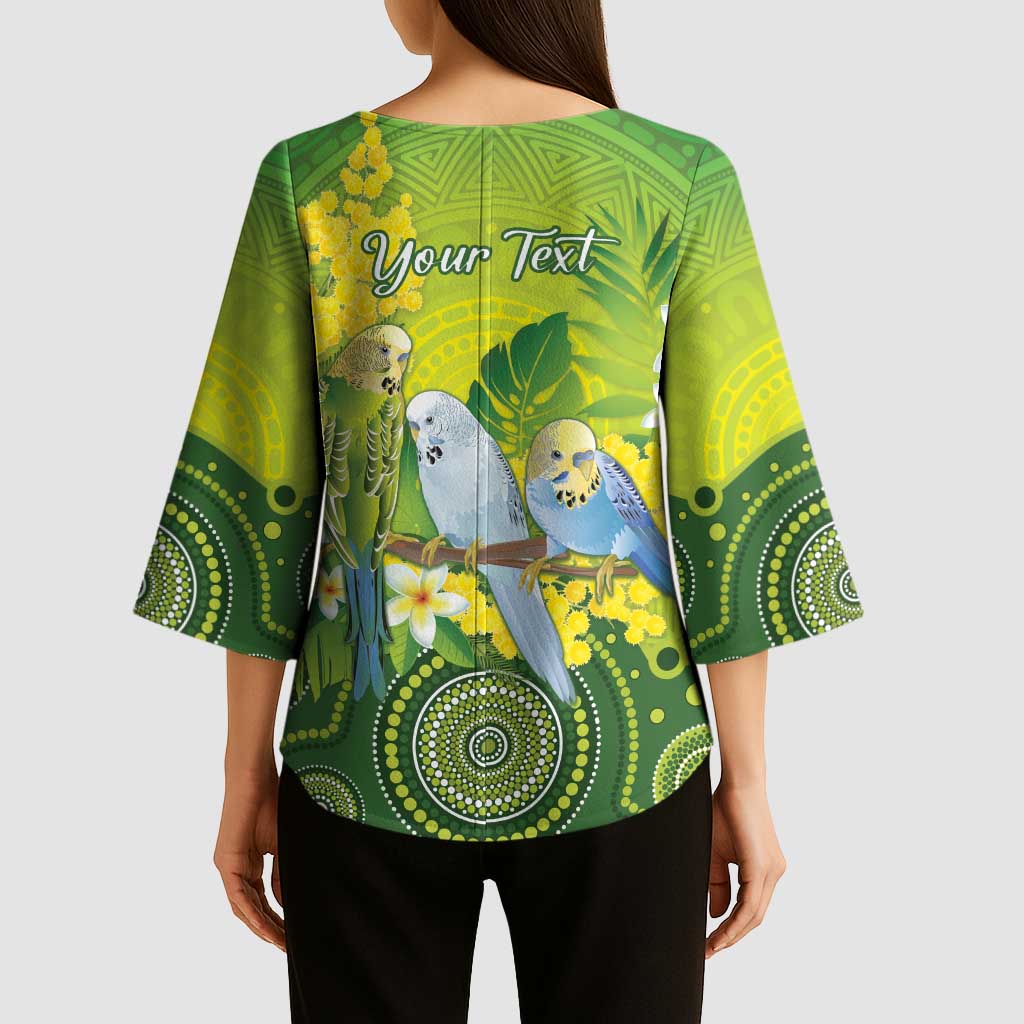 Personalised Budgerigar Australia and Golden Wattle Kimono Sleeve Blouse Budgie Aboriginal Art - Aussie Hoodie