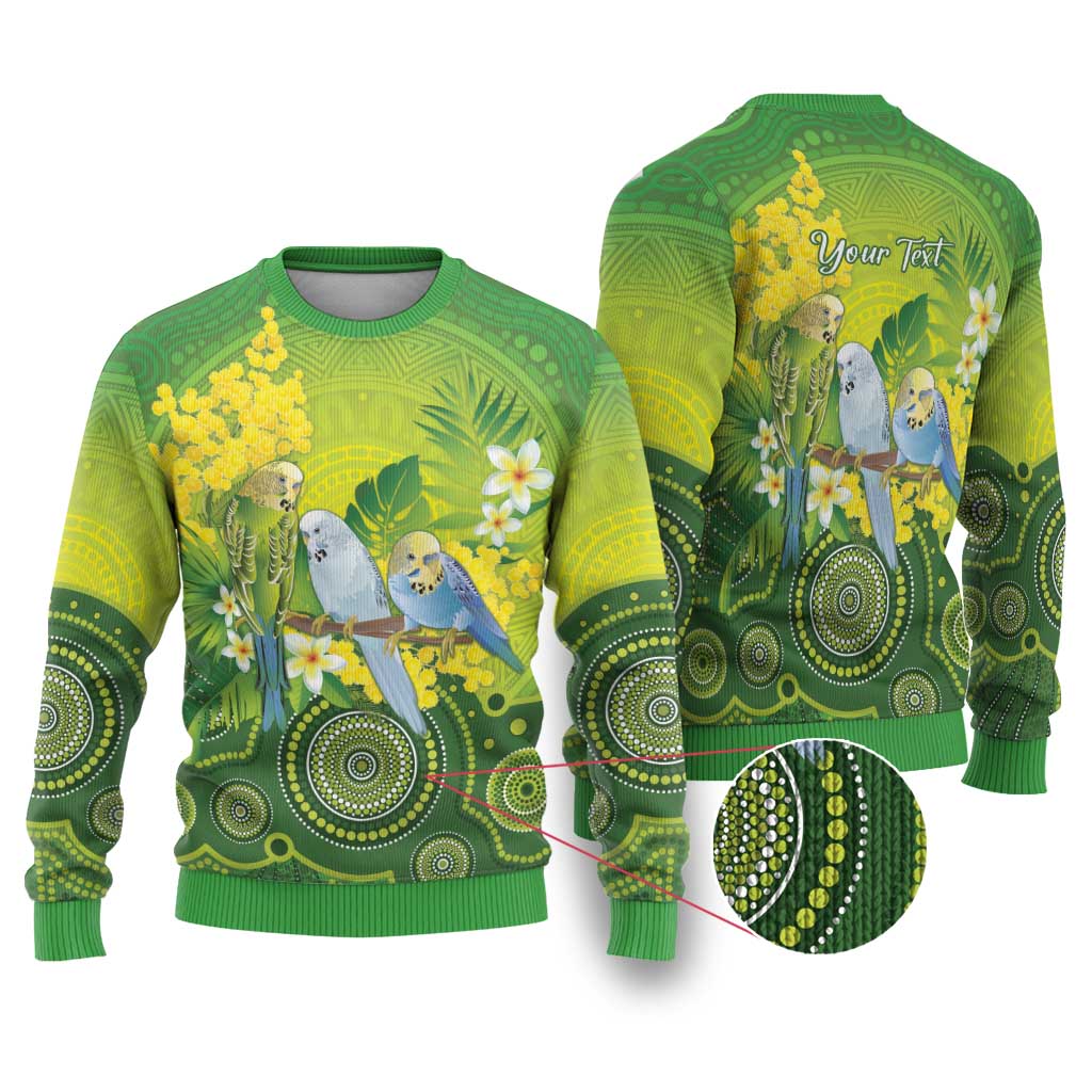 Personalised Budgerigar Australia and Golden Wattle Ugly Christmas Sweater Budgie Aboriginal Art - Aussie Hoodie