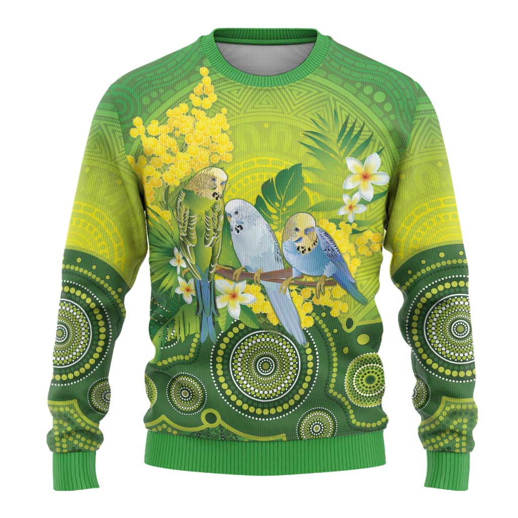 Personalised Budgerigar Australia and Golden Wattle Ugly Christmas Sweater Budgie Aboriginal Art - Aussie Hoodie
