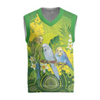 Personalised Budgerigar Australia and Golden Wattle Christmas Knitted V-Neck Vest Budgie Aboriginal Art - Aussie Hoodie