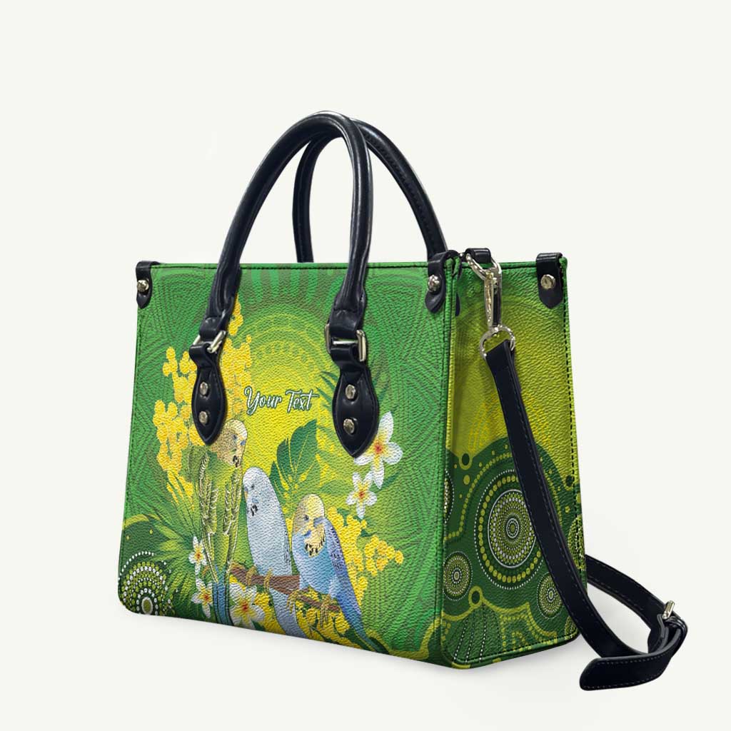 Personalised Budgerigar Australia and Golden Wattle Leather Bag Budgie Aboriginal Art - Aussie Hoodie