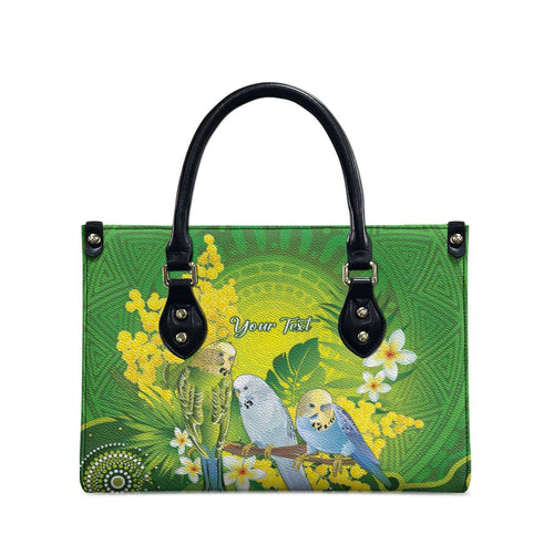 Personalised Budgerigar Australia and Golden Wattle Leather Bag Budgie Aboriginal Art - Aussie Hoodie