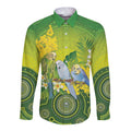 Personalised Budgerigar Australia and Golden Wattle Long Sleeve Button Shirt Budgie Aboriginal Art