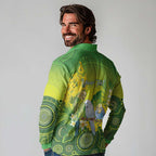 Personalised Budgerigar Australia and Golden Wattle Long Sleeve Polo Shirt Budgie Aboriginal Art