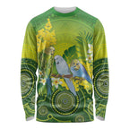 Personalised Budgerigar Australia and Golden Wattle Long Sleeve Shirt Budgie Aboriginal Art