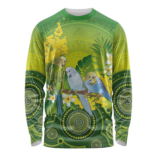 Personalised Budgerigar Australia and Golden Wattle Long Sleeve Shirt Budgie Aboriginal Art