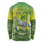 Personalised Budgerigar Australia and Golden Wattle Long Sleeve Shirt Budgie Aboriginal Art